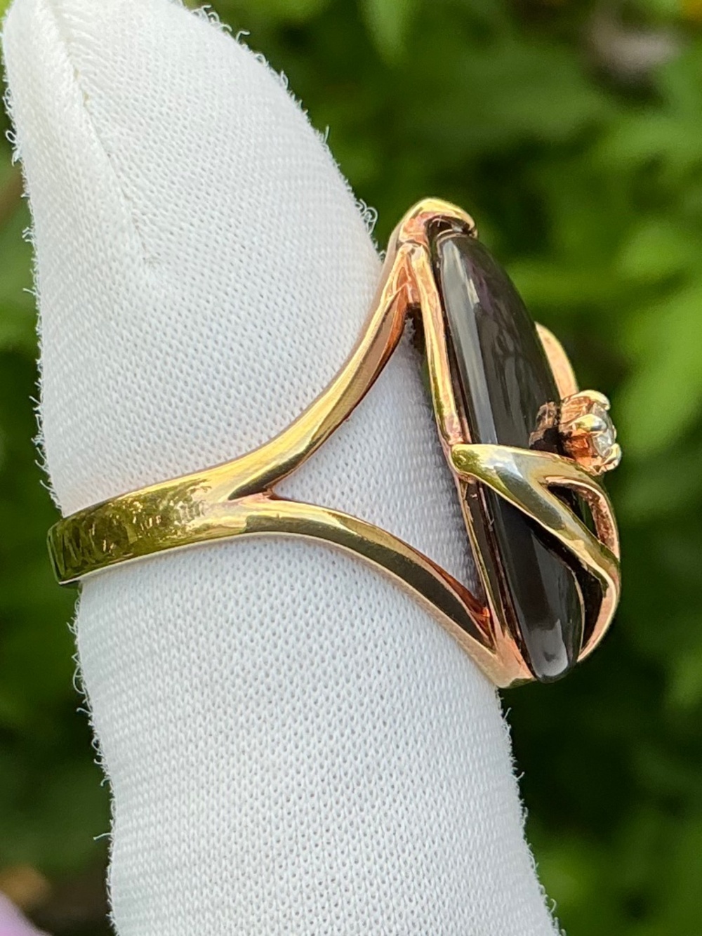 Vintage Seta Oval Black Onyx & Crystal Gold Plated Statement Ring Size 6 - Picture 4 of 13